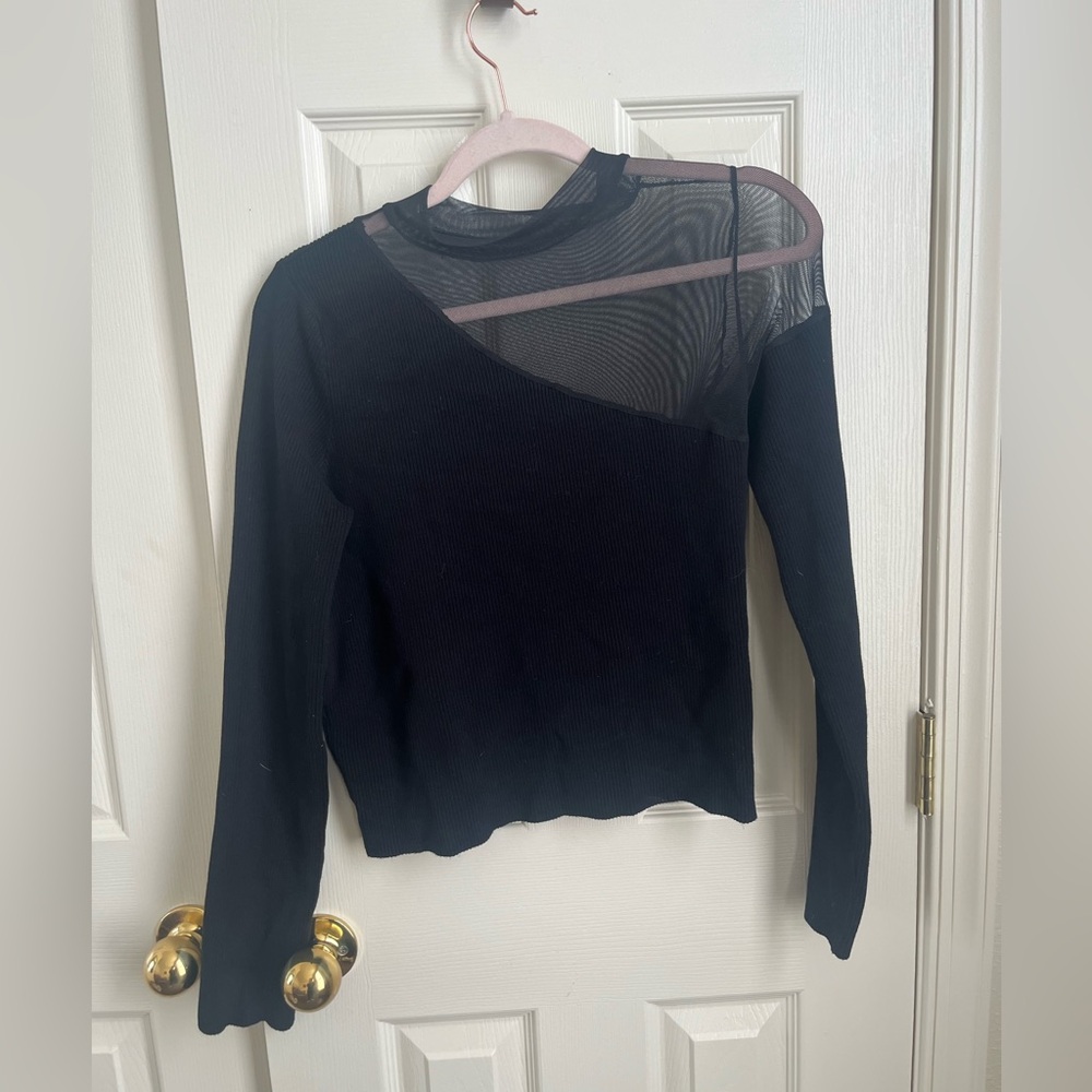 Black mock neck sweater with mesh